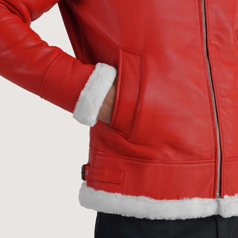 Mens Francis B-3 Red Leather Jacket Close-Up-9-1704193388360